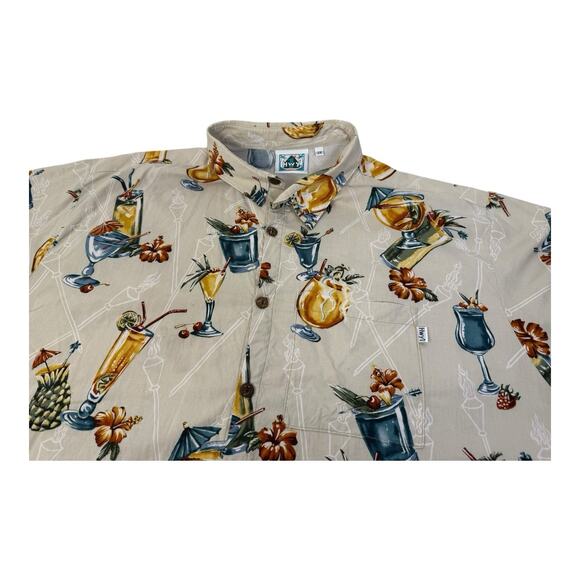 VINTAGE HWY 1 Shirt Men 3XL XXXL Beige Cocktails Print Hawaiian Button Vacation - Picture 1 of 13